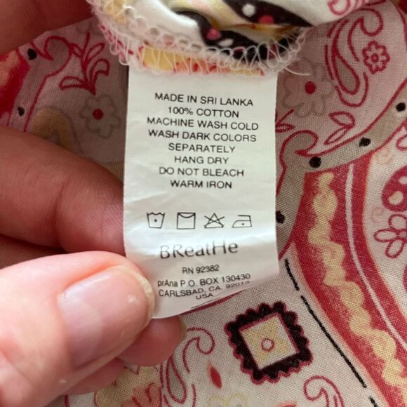 Prana Cotton Tunic Pink White Patterned Fabric V-Neck Split Hem Bottom Sleeves S - Picture 12 of 12